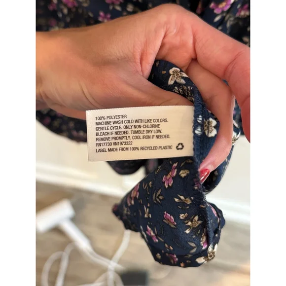 Wild Fable Floral Babydoll Tunic Dress XXL Boho Long Sleeve Navy Pink - Picture 3 of 4